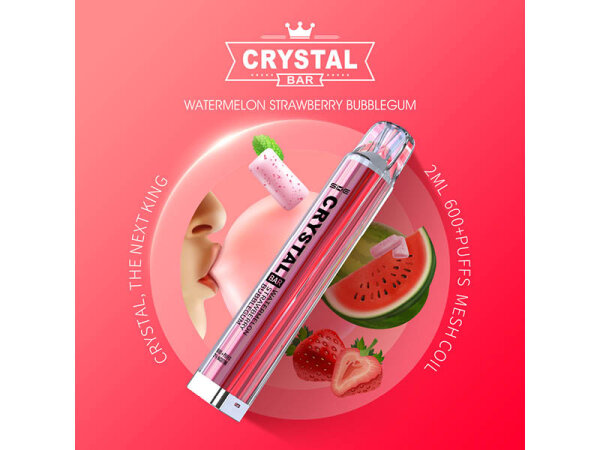 Crystal Bar - Watermelon Strawberry Bubblegum - E-Shisha - 2% Nikotin - 600 Züge